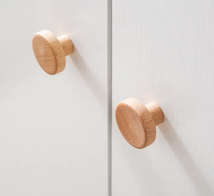 Minimalist Round Wooden Knob Drawer Pulls Natural Walnut /Beech Decor Bedroom Kitchen Cabinet Handles W-0301_image_0
