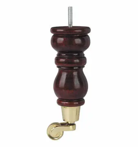 5 Inch 13cm Wooden Furniture Legs with Casters Wheels Classic Walnut Solid Wood Round Leg for DIY Project Sofa Couch Cabinet Bed