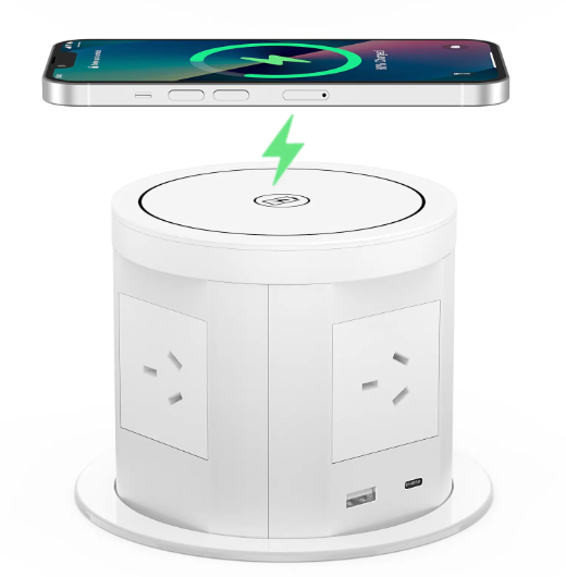 New Pneumatic Lift Pop up Socket US UK EU AU Four Surface Mount Desktop Socket Top with 15W Wireless Charging Pop-up Socket_image_0