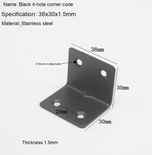 Square Stainless Steel 90 Degree Right Angle Bracket Black Chrome Corner Code Fixing Shelf Support for Cabinets Iron Metal_image_1