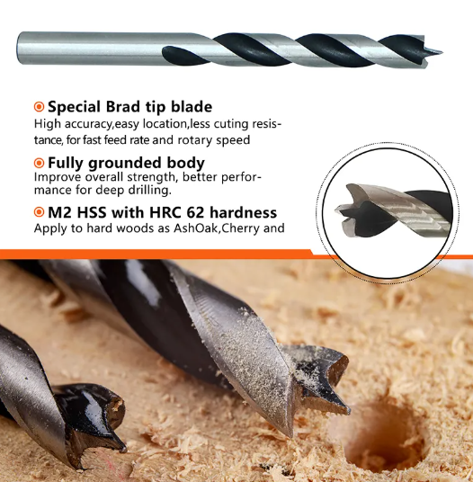 Factory Hss Woodworking Brad Point Drill Bits for Wood Precision Drilling Hss Twist Drill Bit_image_1
